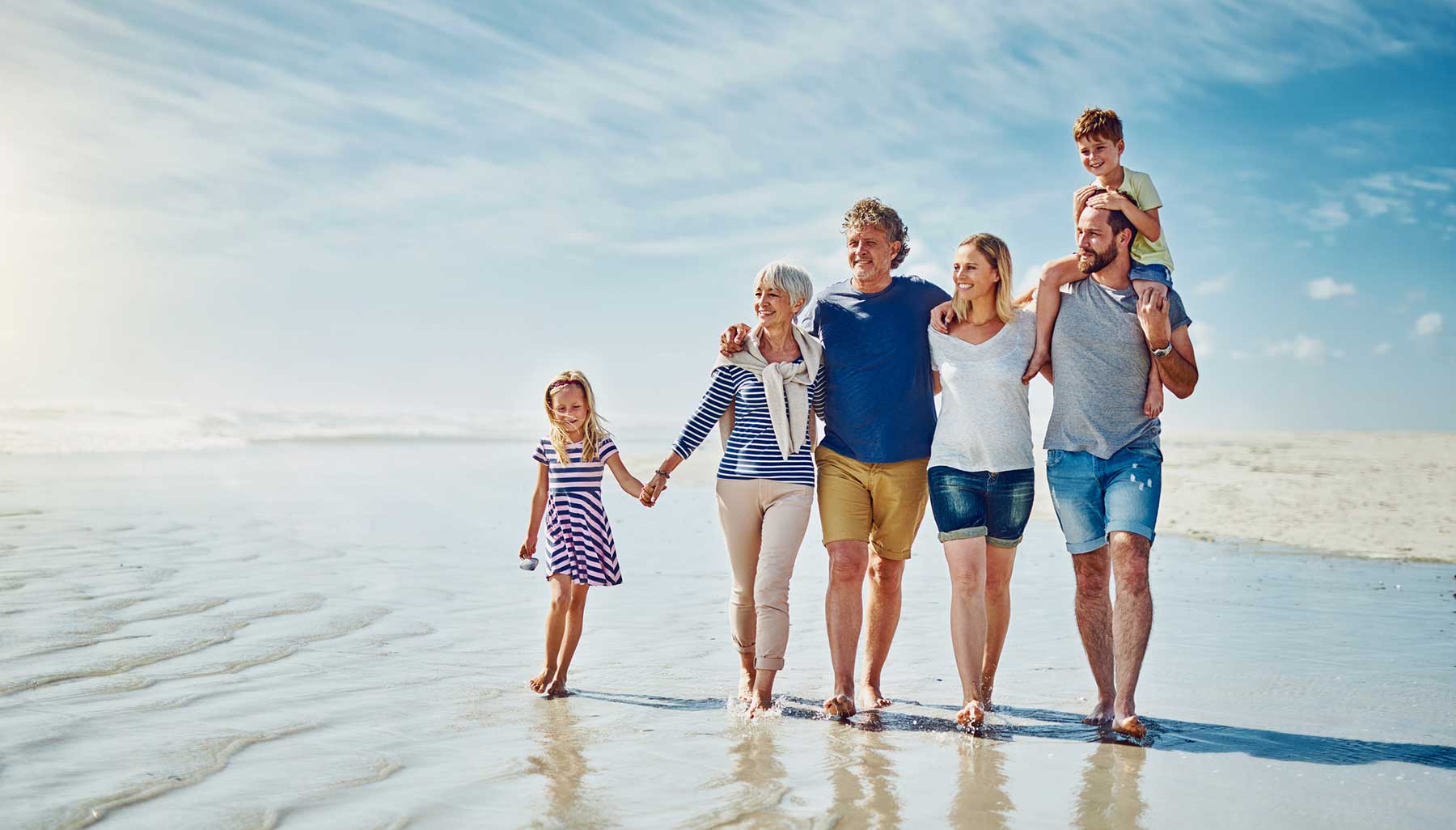 Family walking together on the beach